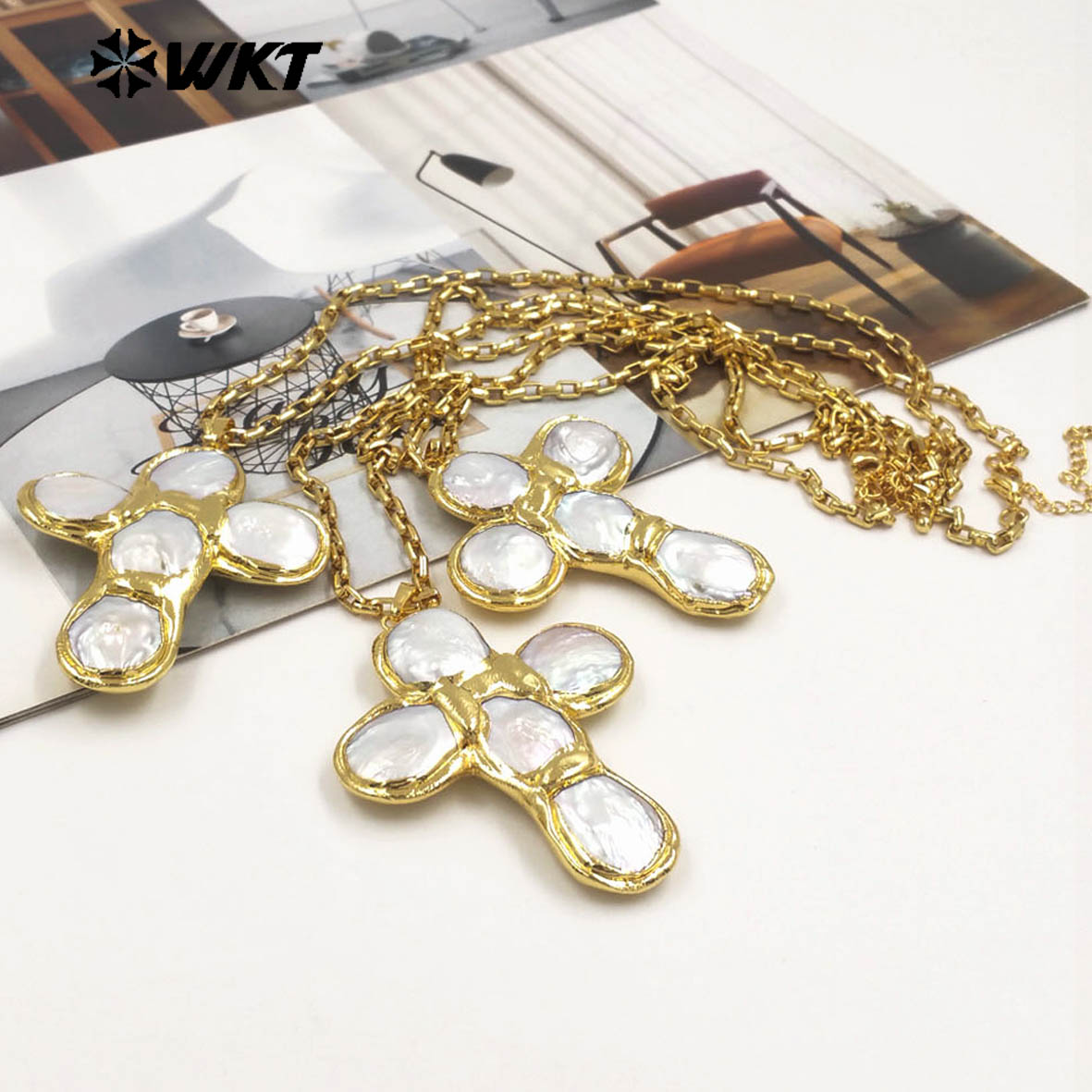 Pearl Trim Chain - WT-JN349 Neuestes Design Natürliche Süßwasserperlen Kreuzförmige