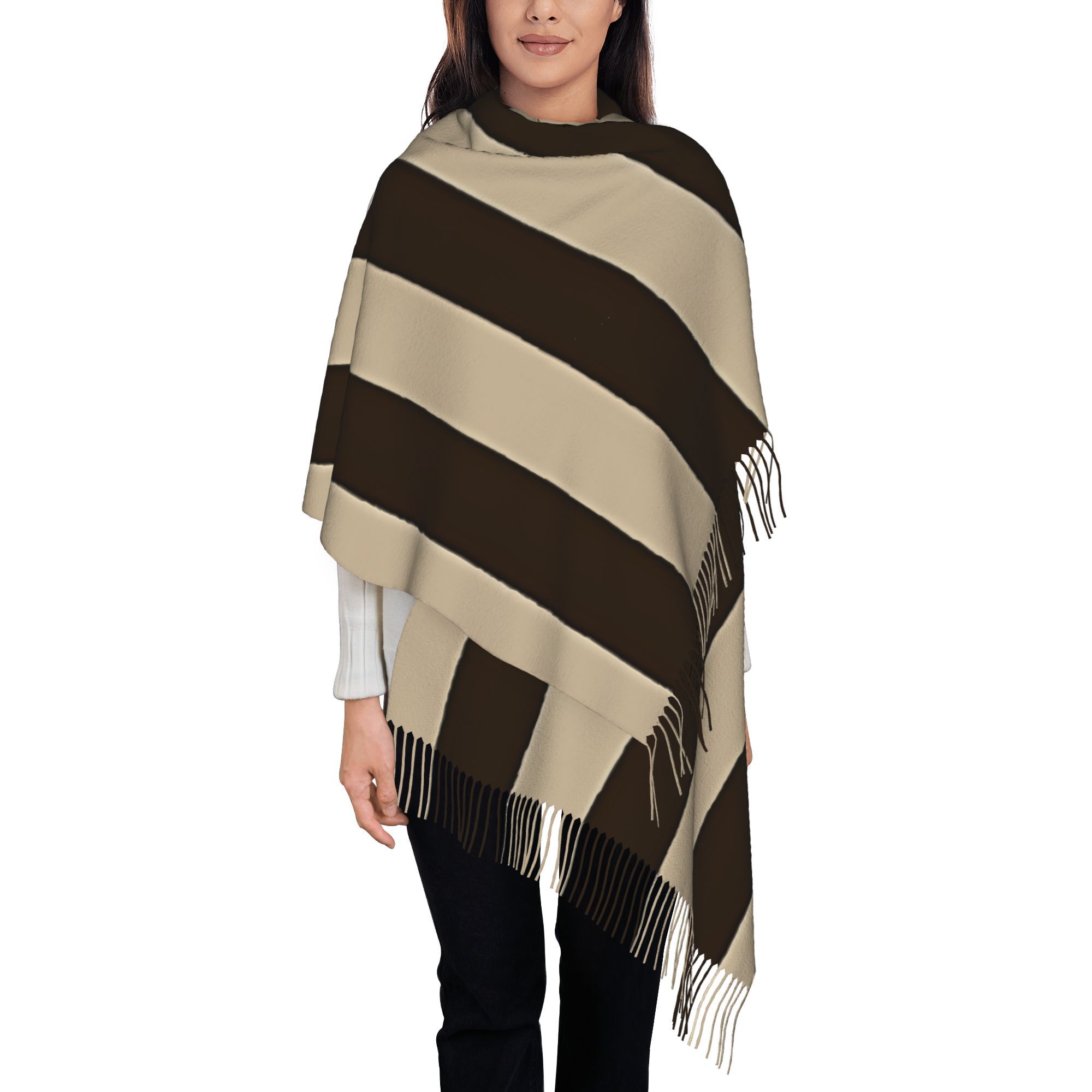 Tassel Fringe Trim - 1 Stück vertikaler, braun-beiger, gestreifter Schal