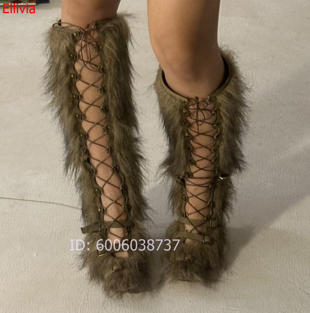 Damen-Kniestiefel aus Kunstfel – Elastic Lace Trim Bewertung und Preis